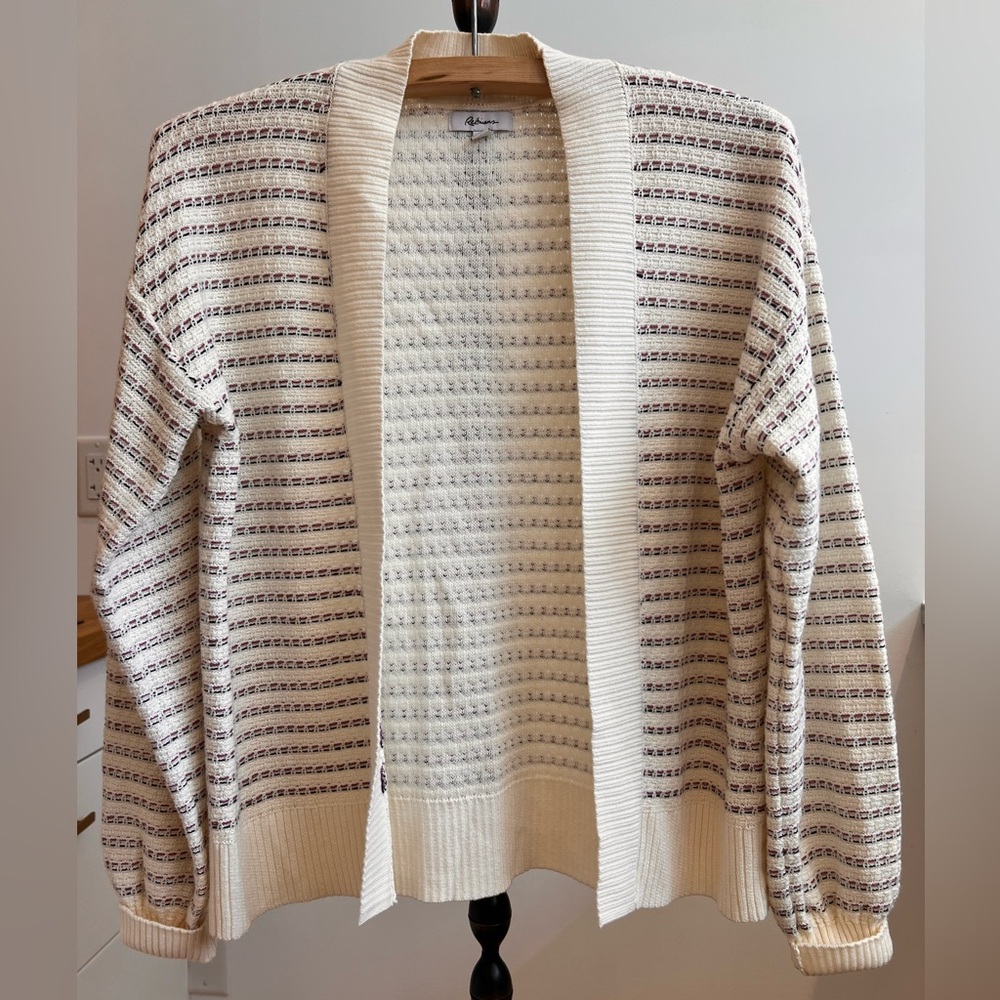 Reitmans Women's Cream and Black Striped Cardigan